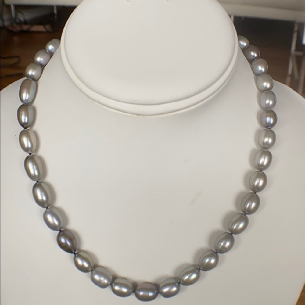 Gray Cultured Pearl HAND KNOTTED Strand - 925 Sterling Silver Clasp